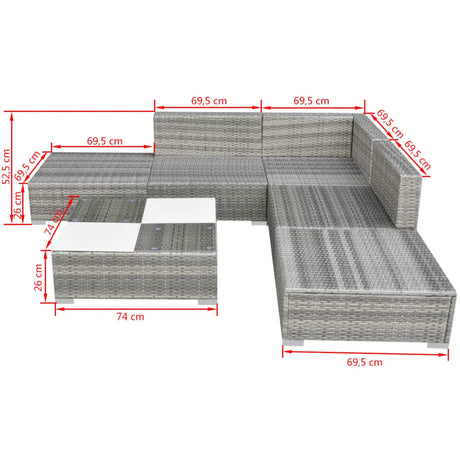 6 Piece Garden Lounge Set With Cushions Poly Rattan Grey