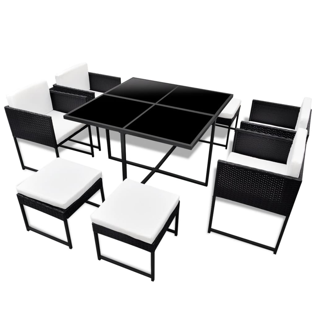 9 Piece Outdoor Dining Set With Cushions Poly Rattan Black