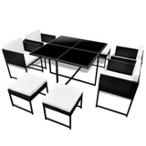 9 Piece Outdoor Dining Set With Cushions Poly Rattan Black