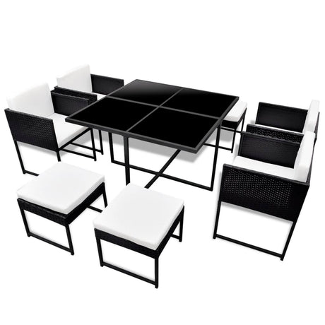 9 Piece Outdoor Dining Set With Cushions Poly Rattan Black