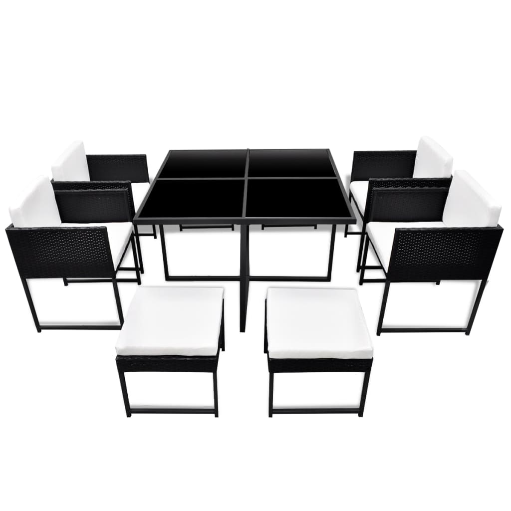 9 Piece Outdoor Dining Set With Cushions Poly Rattan Black