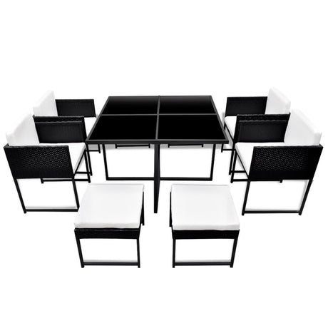 9 Piece Outdoor Dining Set With Cushions Poly Rattan Black