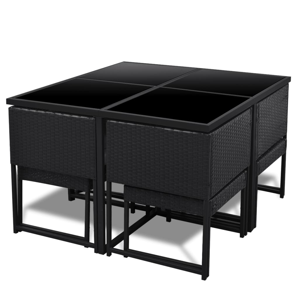 9 Piece Outdoor Dining Set With Cushions Poly Rattan Black