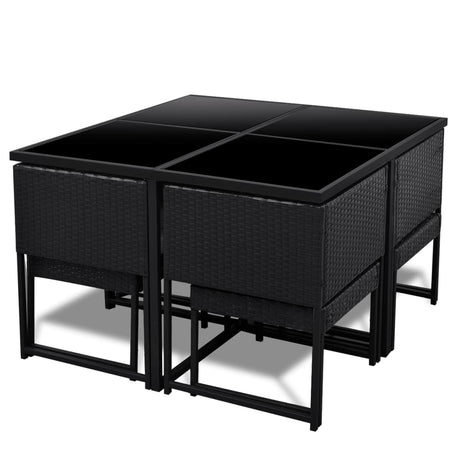 9 Piece Outdoor Dining Set With Cushions Poly Rattan Black
