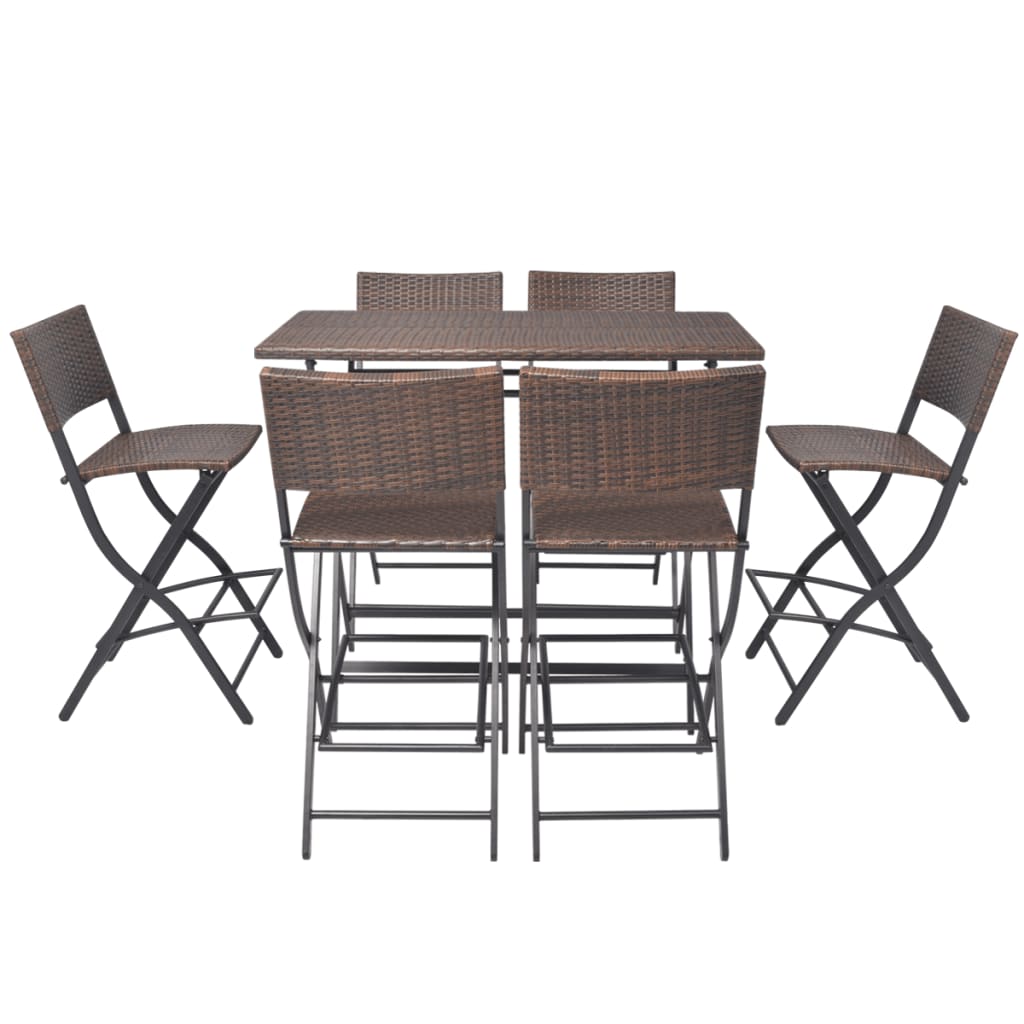 7 Piece Folding Outdoor Dining Set Steel Poly Rattan