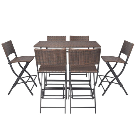7 Piece Folding Outdoor Dining Set Steel Poly Rattan