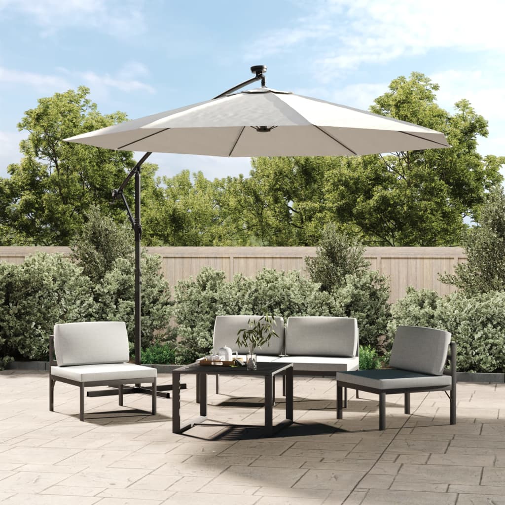 Hanging Garden Parasol With Led Lighting Metal Pole
