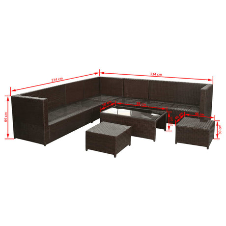 8 Piece Garden Lounge Set With Cushions Poly Rattan