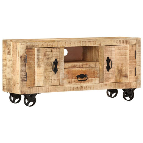 Tv Cabinet With Wheels 110X30X Rough Mango Wood