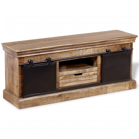 Tv Cabinet With 2 Sliding Doors Solid Mango Wood 110X30X45 Cm