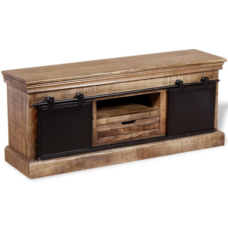 Tv Cabinet With 2 Sliding Doors Solid Mango Wood 110X30X45 Cm