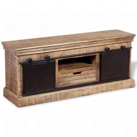 Tv Cabinet With 2 Sliding Doors Solid Mango Wood 110X30X45 Cm