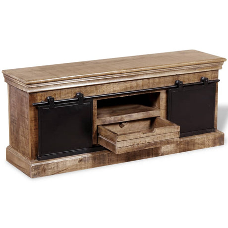 Tv Cabinet With 2 Sliding Doors Solid Mango Wood 110X30X45 Cm