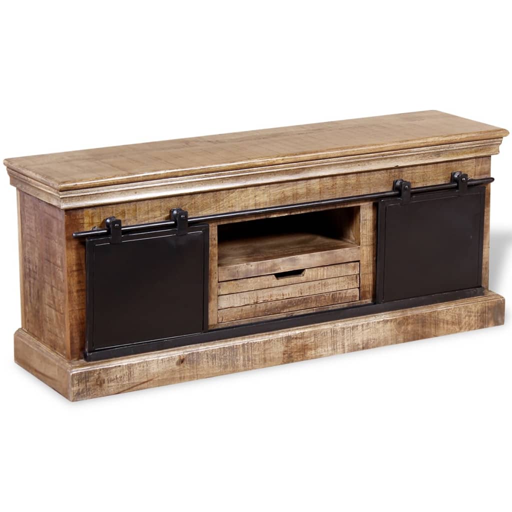Tv Cabinet With 2 Sliding Doors Solid Mango Wood 110X30X45 Cm