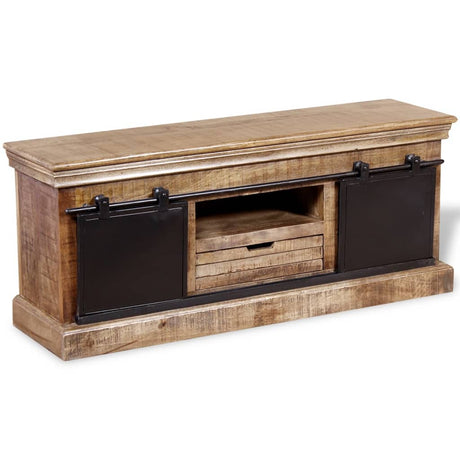 Tv Cabinet With 2 Sliding Doors Solid Mango Wood 110X30X45 Cm