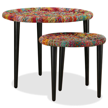 Coffee Table Set 2 Pieces Chindi Weave Details
