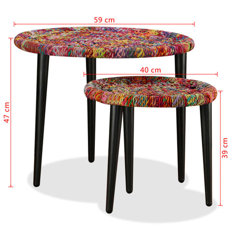 Coffee Table Set 2 Pieces Chindi Weave Details