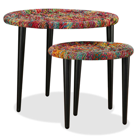 Coffee Table Set 2 Pieces Chindi Weave Details