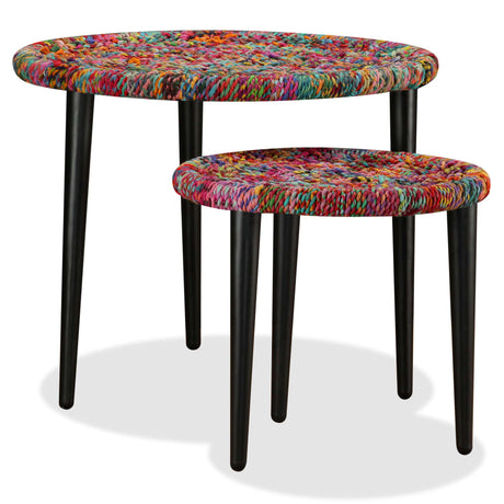 Coffee Table Set 2 Pieces Chindi Weave Details