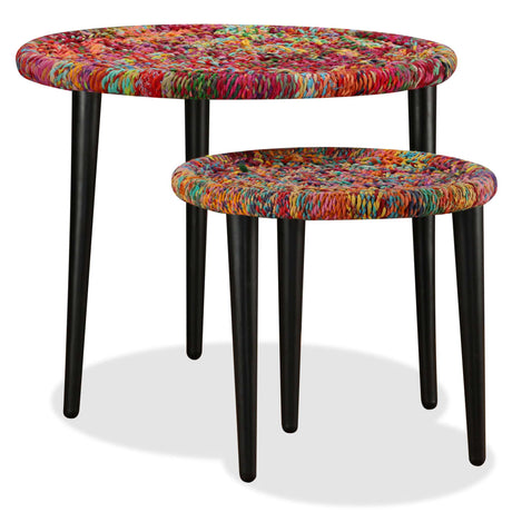 Coffee Table Set 2 Pieces Chindi Weave Details