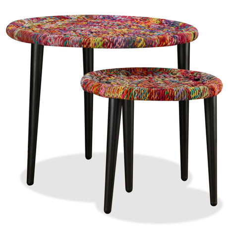 Coffee Table Set 2 Pieces Chindi Weave Details