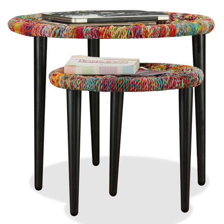 Coffee Table Set 2 Pieces Chindi Weave Details