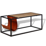 Coffee Table With Genuine Leather Magazine Holder 110X50X45 Cm