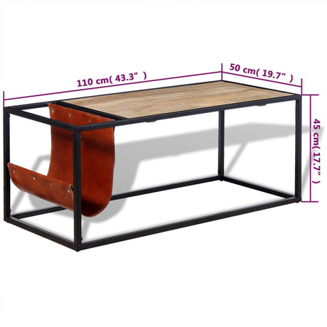 Coffee Table With Genuine Leather Magazine Holder 110X50X45 Cm