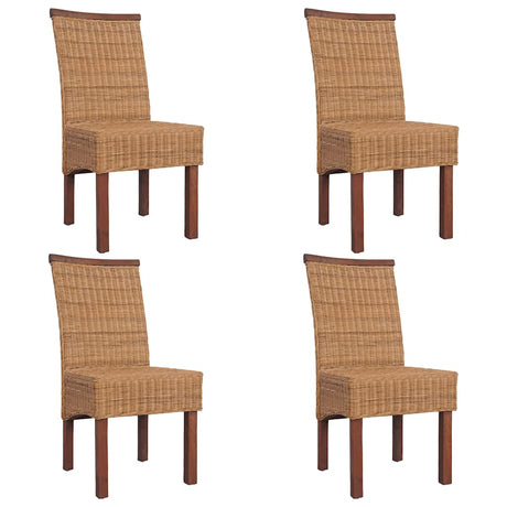 Dining Chairs 4 Pcs Brown Natural Rattan