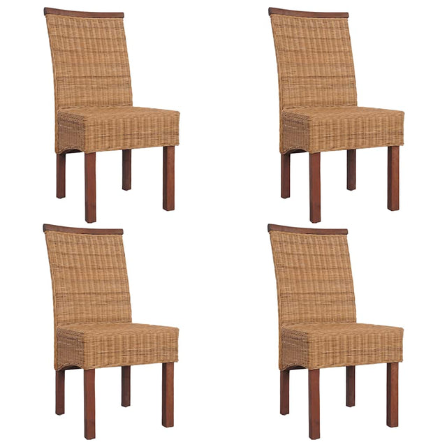 Dining Chairs 4 Pcs Brown Natural Rattan