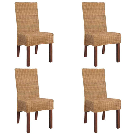Dining Chairs 4 Pcs Brown Natural Rattan