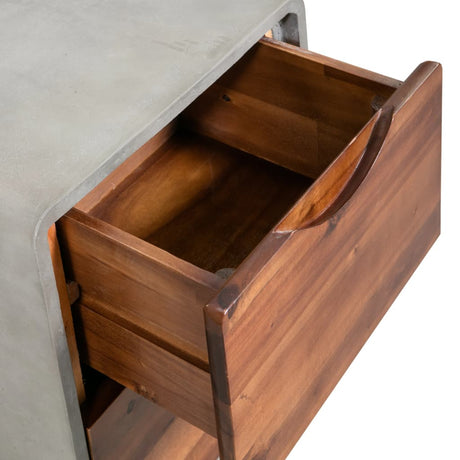 Nightstand Concrete Solid Acacia Wood 40X30X50 Cm