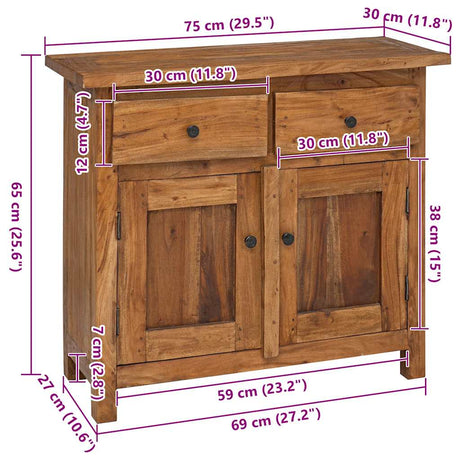 Sideboard Solid Mahogany Wood 75X30X65 Cm
