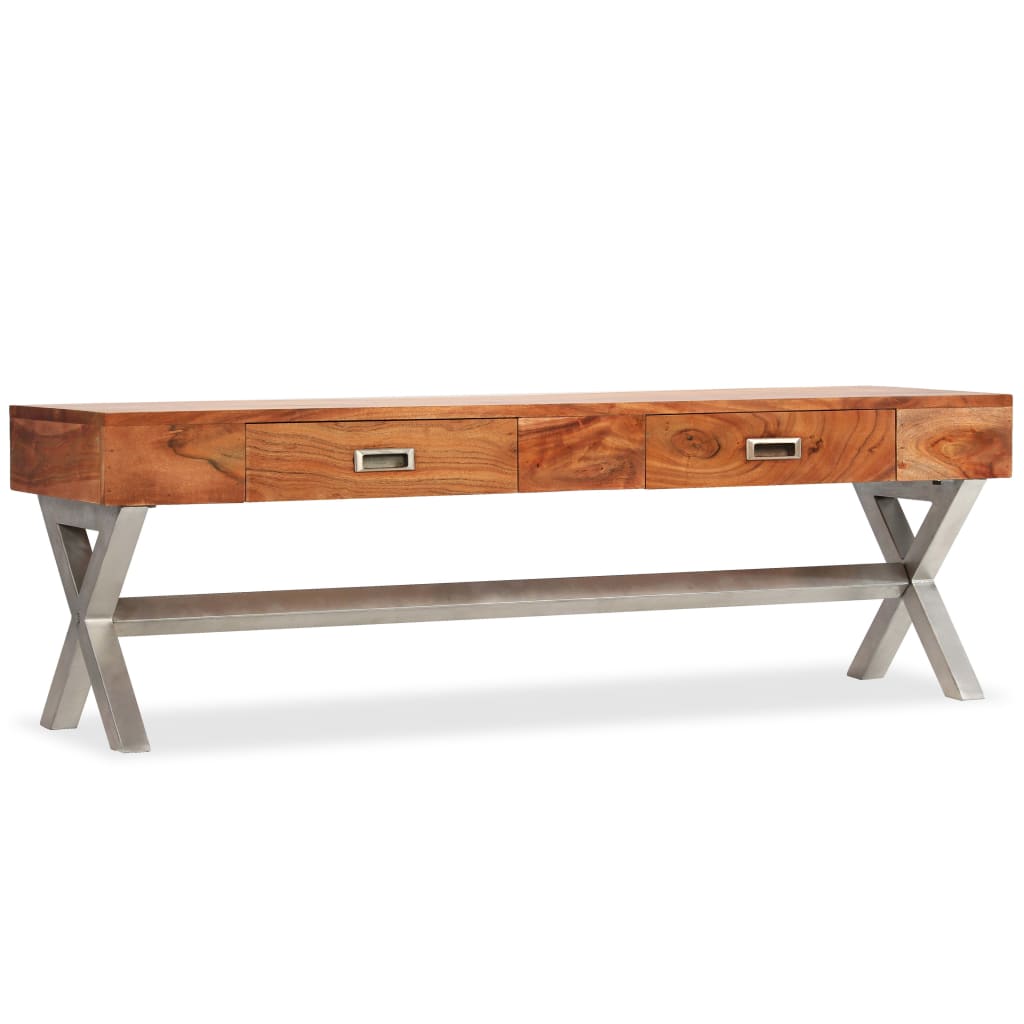 Tv Cabinet With Drawers Solid Acacia Wood 140Cm