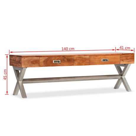Tv Cabinet With Drawers Solid Acacia Wood 140Cm