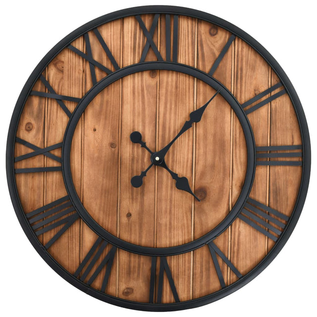 Vintage Wall Clock With Quartz Movement Wood And Metal 60Cm Xxl