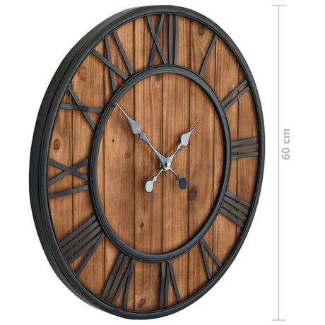 Vintage Wall Clock With Quartz Movement Wood And Metal 60Cm Xxl