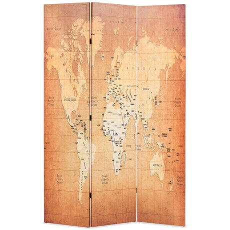 Folding Room Divider World Map Yellow