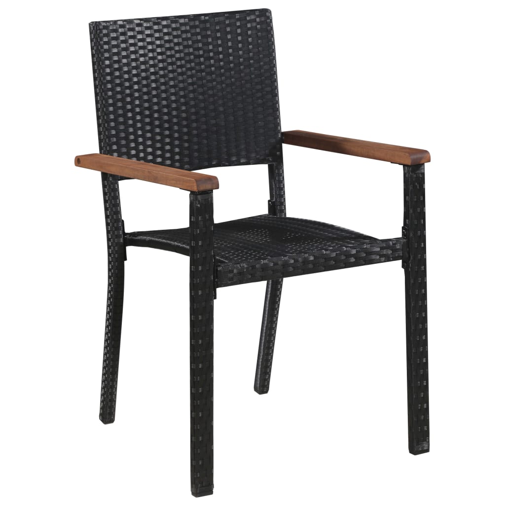 7 Piece Outdoor Dining Set Poly Rattan And Acacia Wood Black