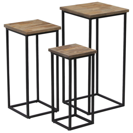 3 Piece Plant Table Set Reclaimed Teak