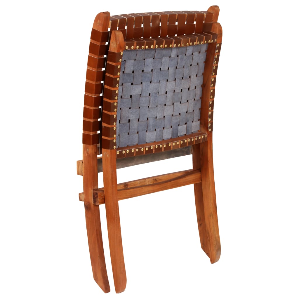 Folding Chair Crossed-Stripe Real Leather