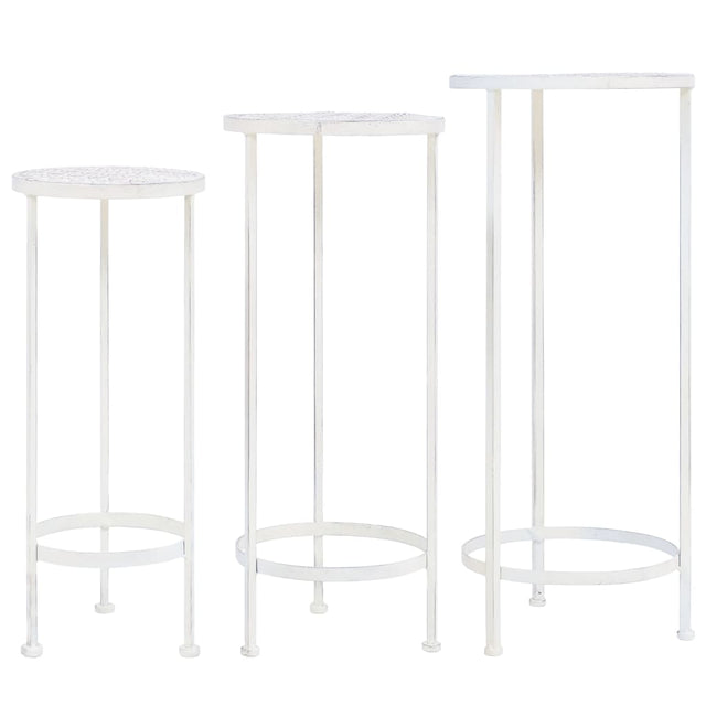 Plant Stand Set 3 Pieces Vintage Style Metal Antique White