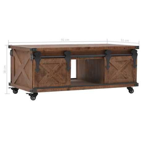Coffee Table Solid Fir Wood 91X51X38 Cm Brown