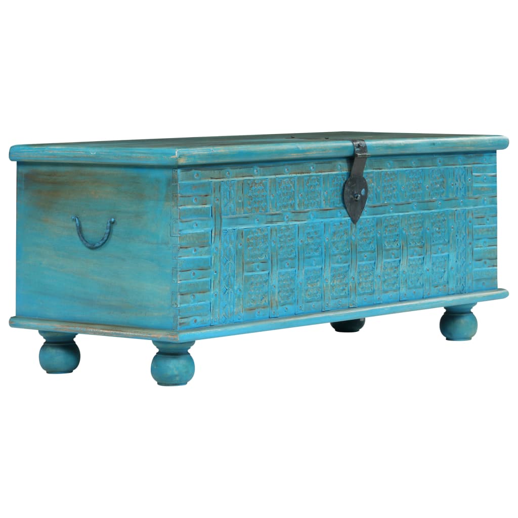 Storage Chest Solid Mango Wood Blue 100X40X41 Cm