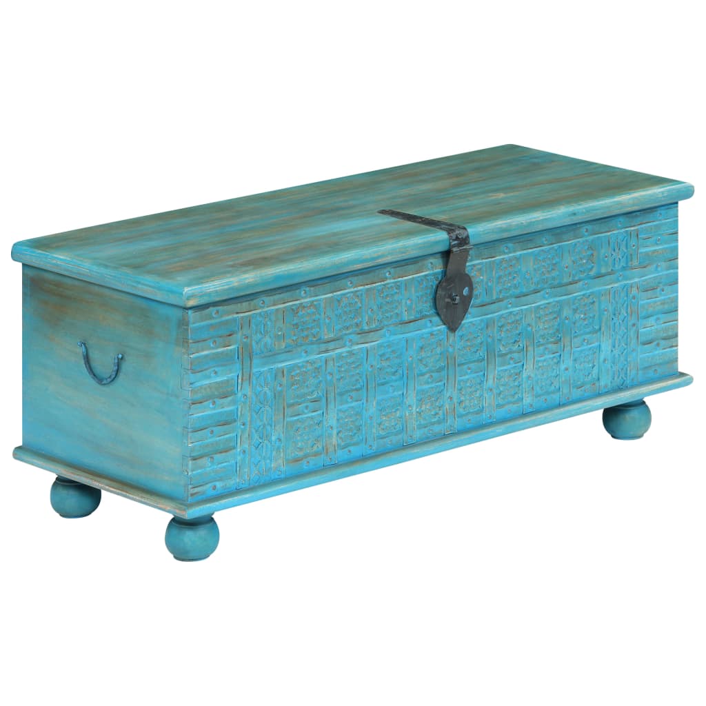 Storage Chest Solid Mango Wood Blue 100X40X41 Cm