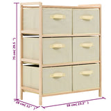 Storage Rack With 6 Fabric Baskets Cedar Wood Beige