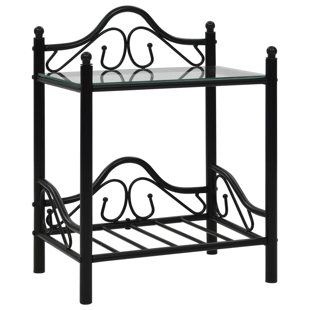 Bedside Table Steel And Tempered Glass 45X30.5X60 Cm