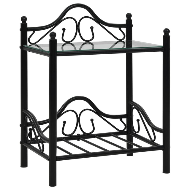 Bedside Table Steel And Tempered Glass 45X30.5X60 Cm