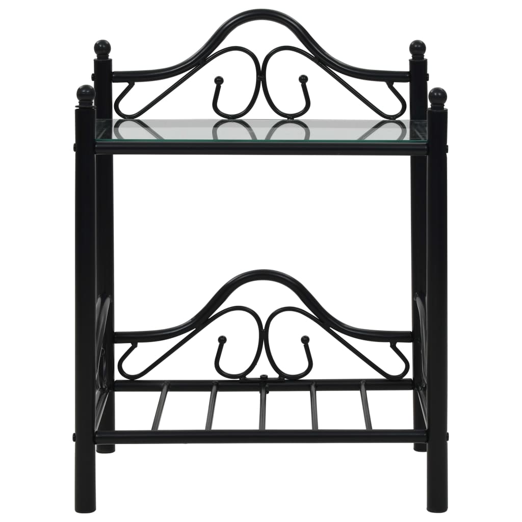 Bedside Table Steel And Tempered Glass 45X30.5X60 Cm