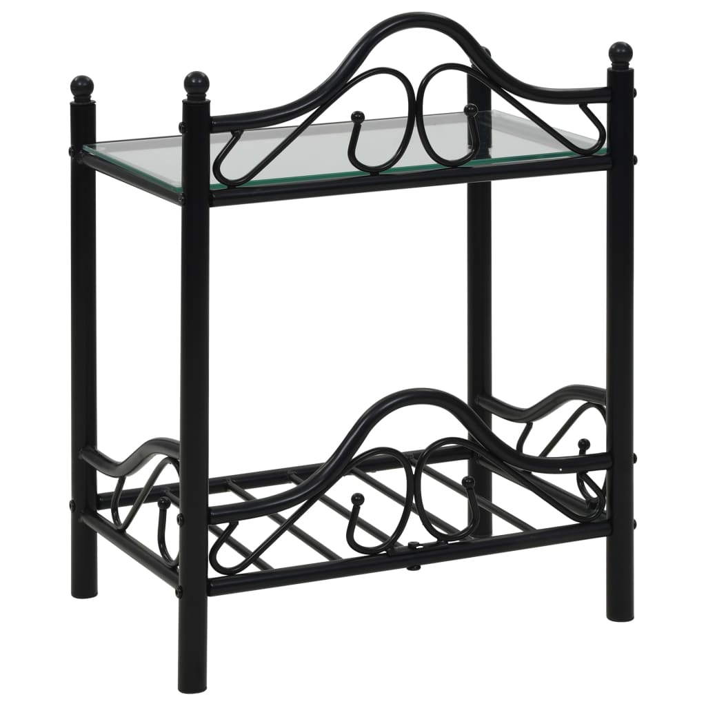 Bedside Table Steel And Tempered Glass 45X30.5X60 Cm